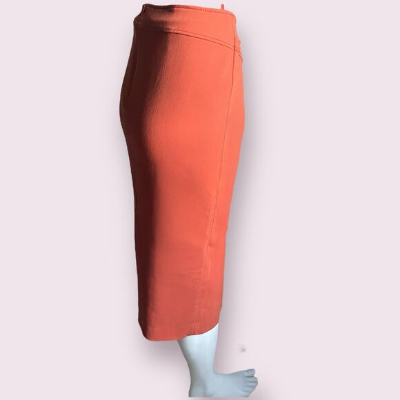 Piazza Sempione IT 48 US 8/10 Wool Fall Terracotta Orange Stretch Pencil Skirt - Picture 6 of 15